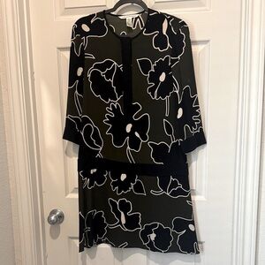 Diane Von Furstenberg Black and Green Floral Drop Waist Dress, NWOT